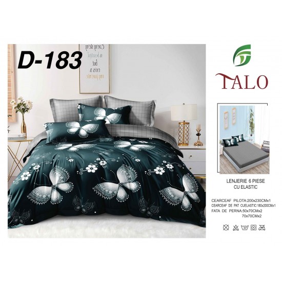 Lenjerie de Pat din Finet cu elastic, 6 Piese, Pat 2 Persoane Lenjerii bumbac finet 2 persoane 6 piese, cearșaf pat cu elastic