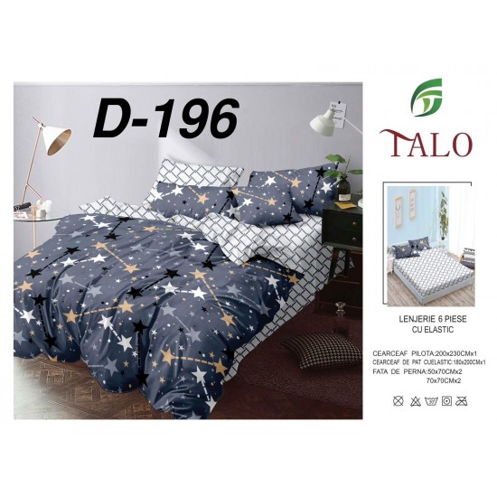 Lenjerie de Pat din Finet cu elastic, 6 Piese, Pat 2 Persoane Lenjerii bumbac finet 2 persoane 6 piese, cearșaf pat cu elastic