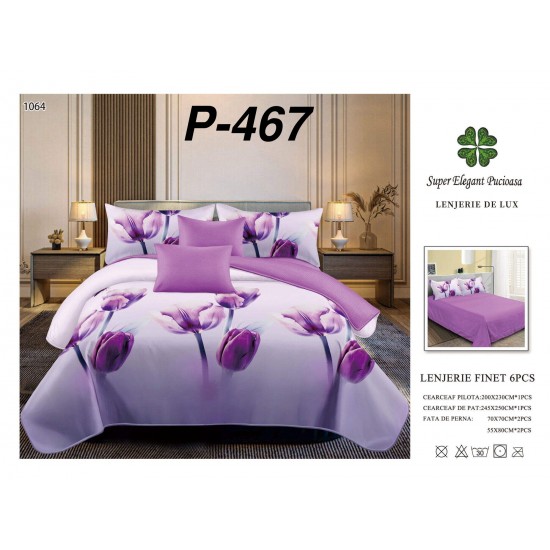 Lenjerie de Pat din Finet, 6 Piese, Pat 2 Persoane Lenjerii bumbac finet 2 persoane 6 piese