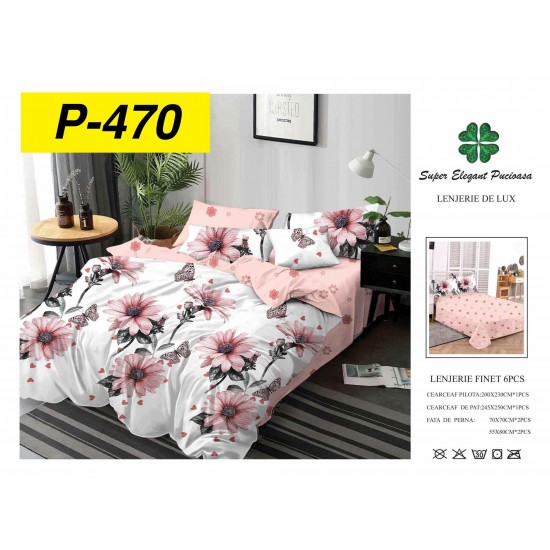 Lenjerie de Pat din Finet, 6 Piese, Pat 2 Persoane Lenjerii bumbac finet 2 persoane 6 piese