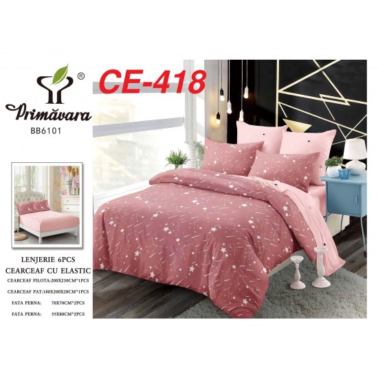 Lenjerie de Pat din Finet cu elastic, 6 Piese, Pat 2 Persoane Lenjerii bumbac finet 2 persoane 6 piese, cearșaf pat cu elastic