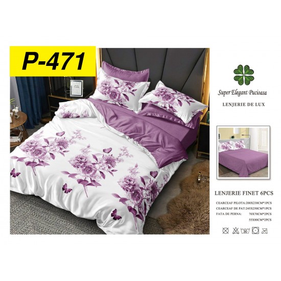 Lenjerie de Pat din Finet, 6 Piese, Pat 2 Persoane Lenjerii bumbac finet 2 persoane 6 piese