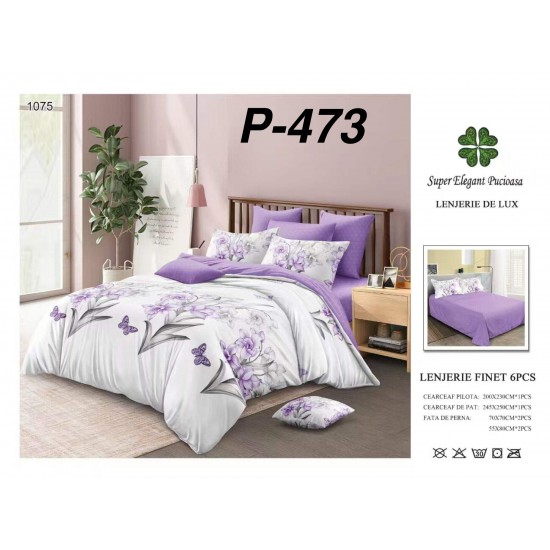Lenjerie de Pat din Finet, 6 Piese, Pat 2 Persoane Lenjerii bumbac finet 2 persoane 6 piese