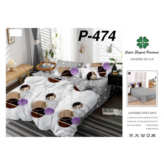 Lenjerie de Pat din Finet, 6 Piese, Pat 2 Persoane Lenjerii bumbac finet 2 persoane 6 piese