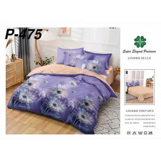 Lenjerie de Pat din Finet, 6 Piese, Pat 2 Persoane Lenjerii bumbac finet 2 persoane 6 piese