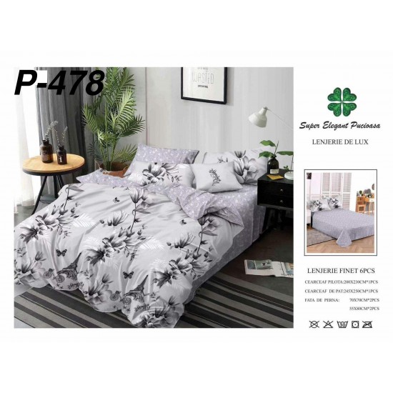 Lenjerie de Pat din Finet, 6 Piese, Pat 2 Persoane Lenjerii bumbac finet 2 persoane 6 piese