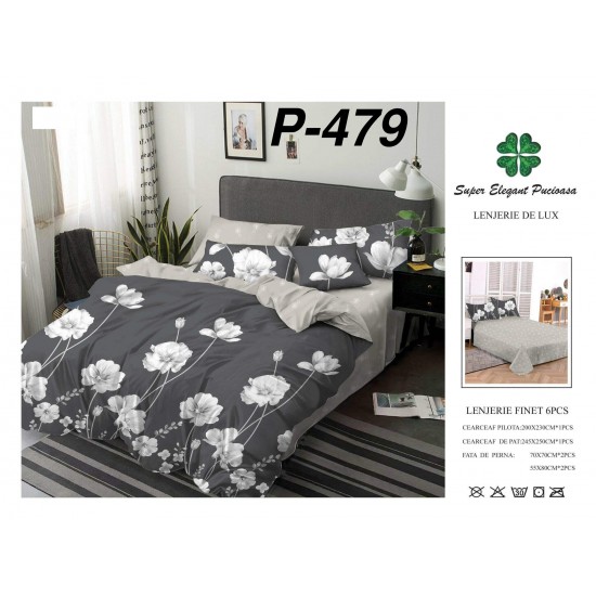 Lenjerie de Pat din Finet, 6 Piese, Pat 2 Persoane Lenjerii bumbac finet 2 persoane 6 piese