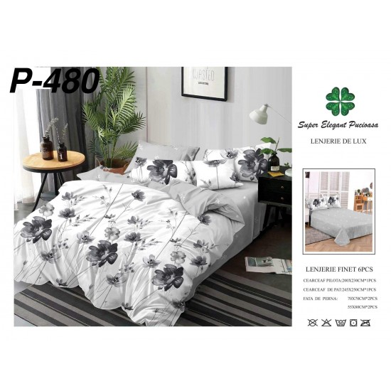 Lenjerie de Pat din Finet, 6 Piese, Pat 2 Persoane Lenjerii bumbac finet 2 persoane 6 piese