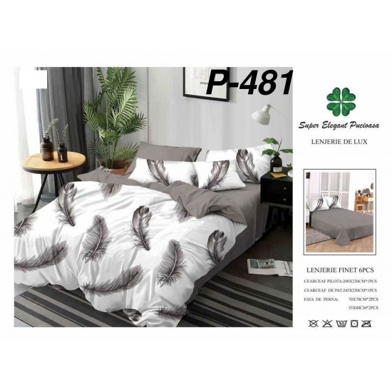 Lenjerie de Pat din Finet, 6 Piese, Pat 2 Persoane Lenjerii bumbac finet 2 persoane 6 piese