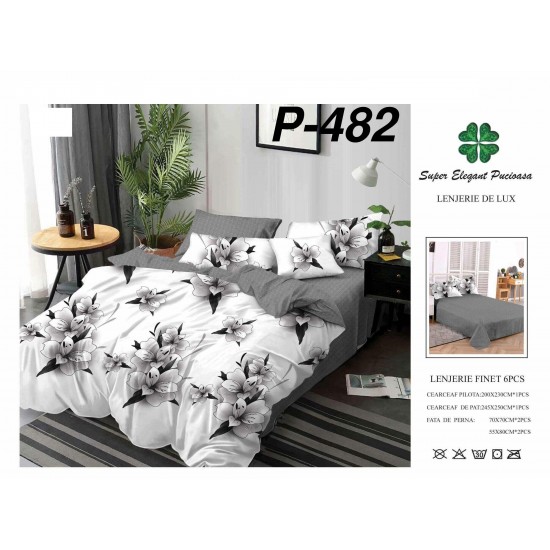 Lenjerie de Pat din Finet, 6 Piese, Pat 2 Persoane Lenjerii bumbac finet 2 persoane 6 piese