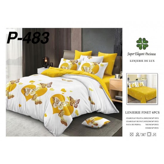 Lenjerie de Pat din Finet, 6 Piese, Pat 2 Persoane Lenjerii bumbac finet 2 persoane 6 piese