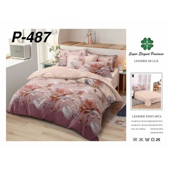 Lenjerie de Pat din Finet, 6 Piese, Pat 2 Persoane Lenjerii bumbac finet 2 persoane 6 piese