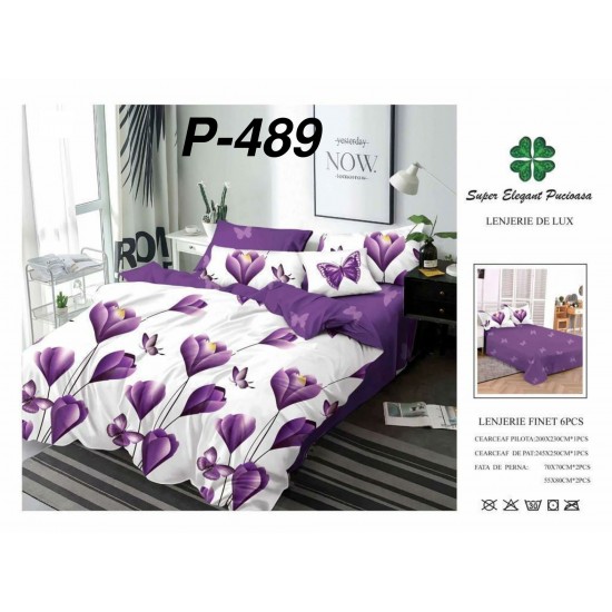 Lenjerie de Pat din Finet, 6 Piese, Pat 2 Persoane Lenjerii bumbac finet 2 persoane 6 piese