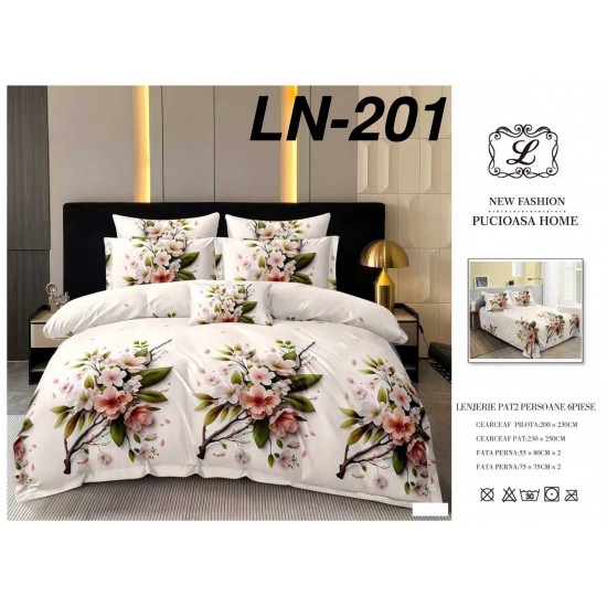 Lenjerie de Pat din Finet, 6 Piese, Pat 2 Persoane Lenjerii bumbac finet 2 persoane 6 piese