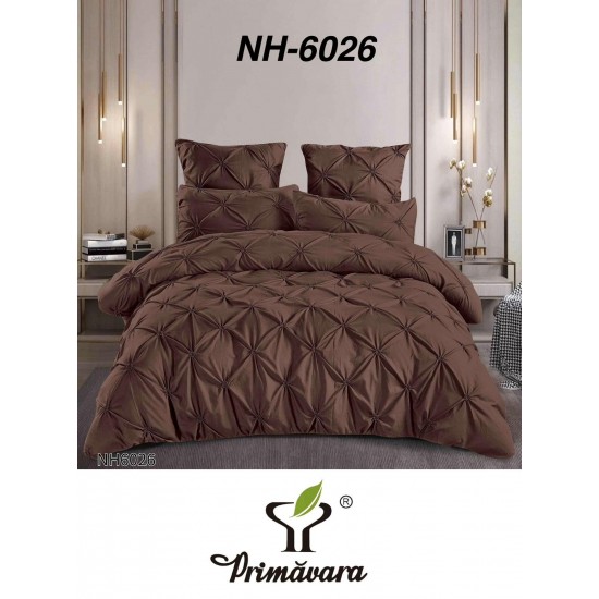 Lenjerie de pat cu pliuri din bumbac finet , 6 Piese, Pat 2 Persoane Lenjerii bumbac finet 2 persoane 6 piese, cearșaf pat cu elastic