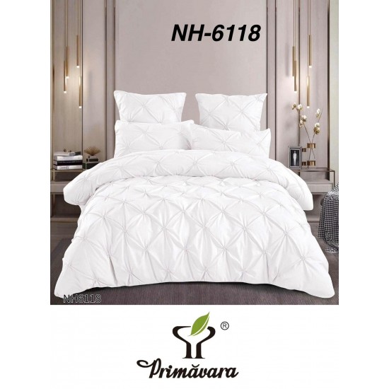 Lenjerie de pat cu pliuri din bumbac finet , 6 Piese, Pat 2 Persoane Lenjerii bumbac finet 2 persoane 6 piese, cearșaf pat cu elastic