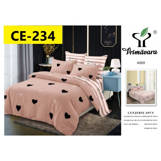 Lenjerie de Pat din Finet cu elastic, 6 Piese, Pat 2 Persoane Lenjerii bumbac finet 2 persoane 6 piese, cearșaf pat cu elastic