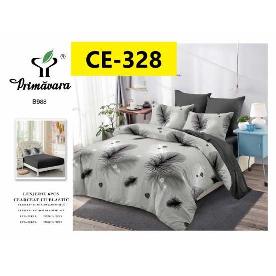 Lenjerie de Pat din Finet cu elastic, 6 Piese, Pat 2 Persoane Lenjerii bumbac finet 2 persoane 6 piese, cearșaf pat cu elastic