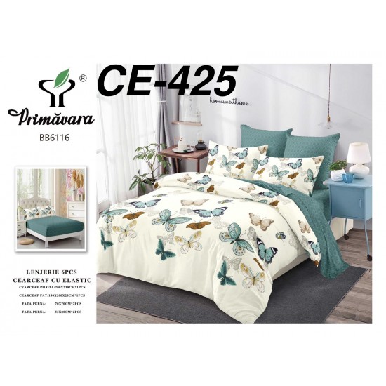 Lenjerie de Pat din Finet cu elastic, 6 Piese, Pat 2 Persoane Lenjerii bumbac finet 2 persoane 6 piese, cearșaf pat cu elastic