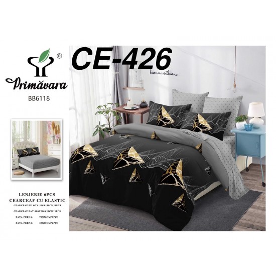 Lenjerie de Pat din Finet cu elastic, 6 Piese, Pat 2 Persoane Lenjerii bumbac finet 2 persoane 6 piese, cearșaf pat cu elastic