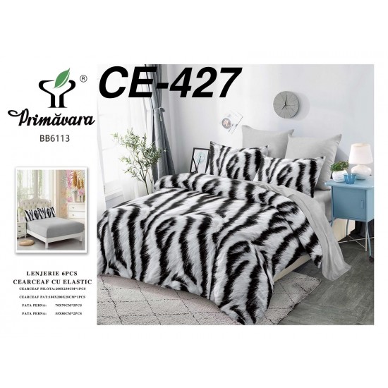 Lenjerie de Pat din Finet cu elastic, 6 Piese, Pat 2 Persoane Lenjerii bumbac finet 2 persoane 6 piese, cearșaf pat cu elastic