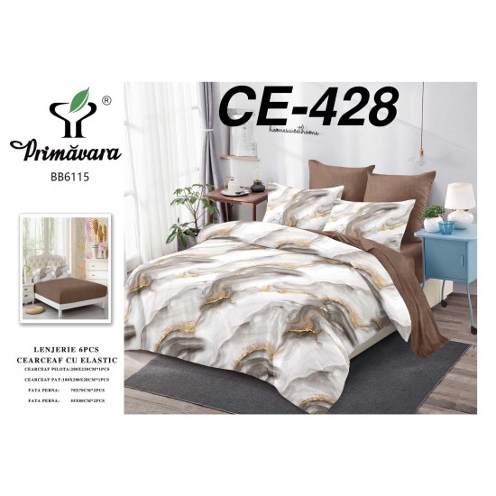 Lenjerie de Pat din Finet cu elastic, 6 Piese, Pat 2 Persoane Lenjerii bumbac finet 2 persoane 6 piese, cearșaf pat cu elastic