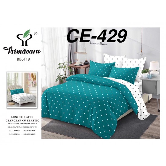 Lenjerie de Pat din Finet cu elastic, 6 Piese, Pat 2 Persoane Lenjerii bumbac finet 2 persoane 6 piese, cearșaf pat cu elastic