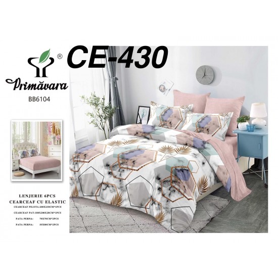 Lenjerie de Pat din Finet cu elastic, 6 Piese, Pat 2 Persoane Lenjerii bumbac finet 2 persoane 6 piese, cearșaf pat cu elastic