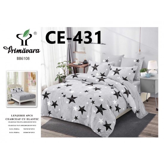 Lenjerie de Pat din Finet cu elastic, 6 Piese, Pat 2 Persoane Lenjerii bumbac finet 2 persoane 6 piese, cearșaf pat cu elastic