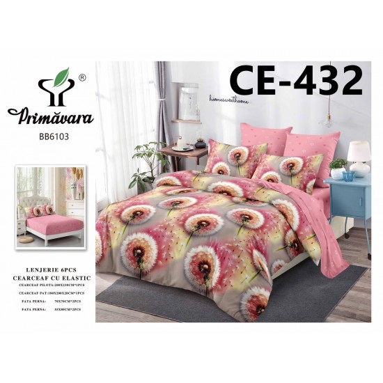 Lenjerie de Pat din Finet cu elastic, 6 Piese, Pat 2 Persoane Lenjerii bumbac finet 2 persoane 6 piese, cearșaf pat cu elastic