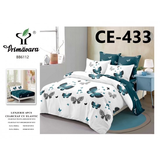 Lenjerie de Pat din Finet cu elastic, 6 Piese, Pat 2 Persoane Lenjerii bumbac finet 2 persoane 6 piese, cearșaf pat cu elastic