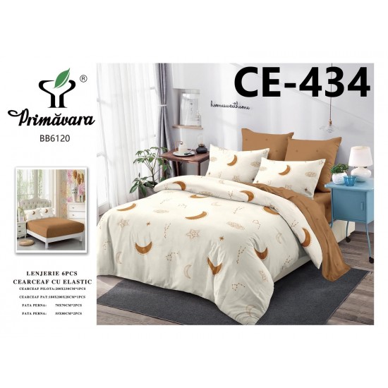 Lenjerie de Pat din Finet cu elastic, 6 Piese, Pat 2 Persoane Lenjerii bumbac finet 2 persoane 6 piese, cearșaf pat cu elastic