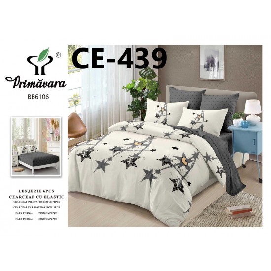 Lenjerie de Pat din Finet cu elastic, 6 Piese, Pat 2 Persoane Lenjerii bumbac finet 2 persoane 6 piese, cearșaf pat cu elastic