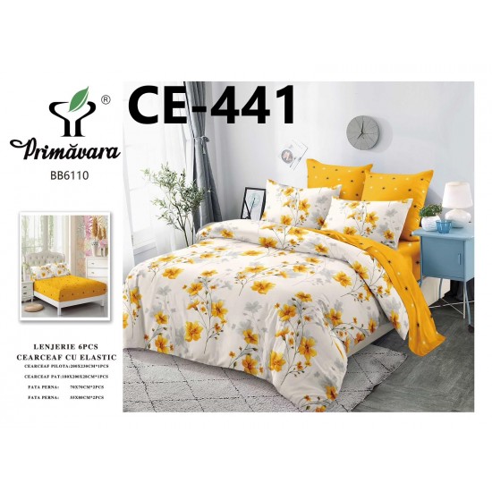 Lenjerie de Pat din Finet cu elastic, 6 Piese, Pat 2 Persoane Lenjerii bumbac finet 2 persoane 6 piese, cearșaf pat cu elastic