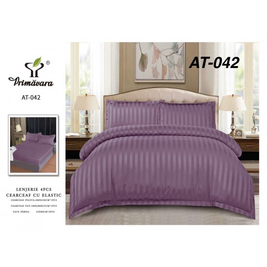 Lenjerie de pat DAMASC cu ELASTIC, 4 piese Lenjerii de Pat Damasc cu Elastic