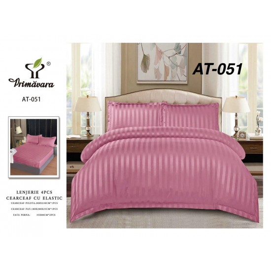 Lenjerie de pat DAMASC cu ELASTIC, 4 piese Lenjerii de Pat Damasc cu Elastic