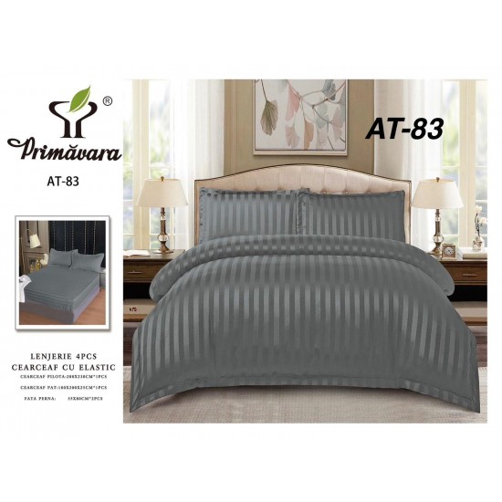 Lenjerie de pat DAMASC cu ELASTIC, 4 piese Lenjerii de Pat Damasc cu Elastic