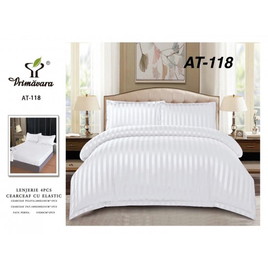 Lenjerie de pat DAMASC cu ELASTIC, 4 piese Lenjerii de Pat Damasc cu Elastic