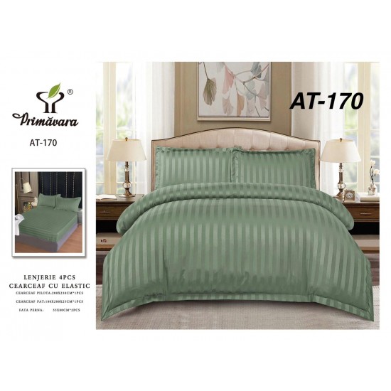 Lenjerie de pat DAMASC cu ELASTIC, 4 piese Lenjerii de Pat Damasc cu Elastic