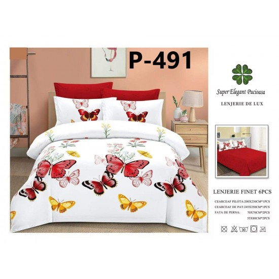 Lenjerie de Pat din Finet, 6 Piese, Pat 2 Persoane Lenjerii bumbac finet 2 persoane 6 piese