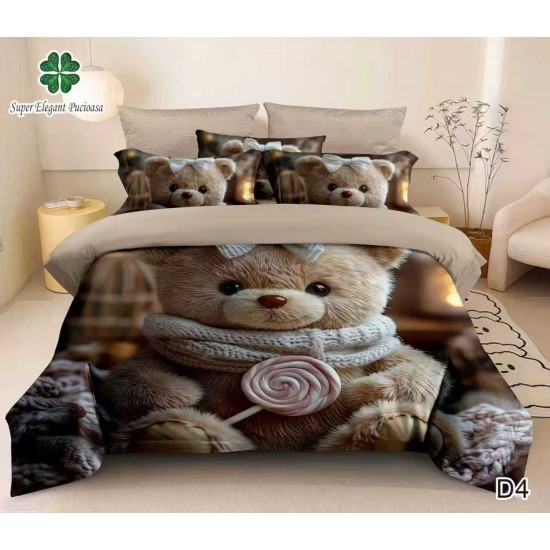 Lenjerie de Pat din Bumbac Finet, 6 Piese, Pat 2 Persoane 5D Lenjerie De Pat Bumbac Finet 6 Piese Cu Elastic 5D