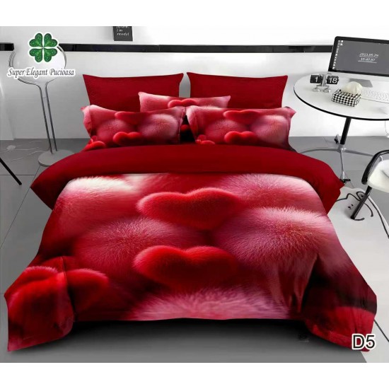 Lenjerie de Pat din Bumbac Finet, 6 Piese, Pat 2 Persoane 5D Lenjerie De Pat Bumbac Finet 6 Piese Cu Elastic 5D