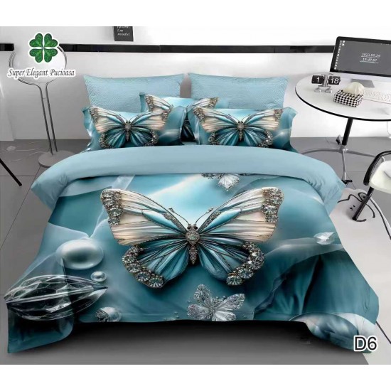 Lenjerie de Pat din Bumbac Finet, 6 Piese, Pat 2 Persoane 5D Lenjerie De Pat Bumbac Finet 6 Piese Cu Elastic 5D