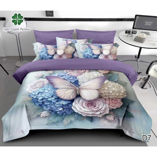 Lenjerie de Pat din Bumbac Finet, 6 Piese, Pat 2 Persoane 5D Lenjerie De Pat Bumbac Finet 6 Piese Cu Elastic 5D