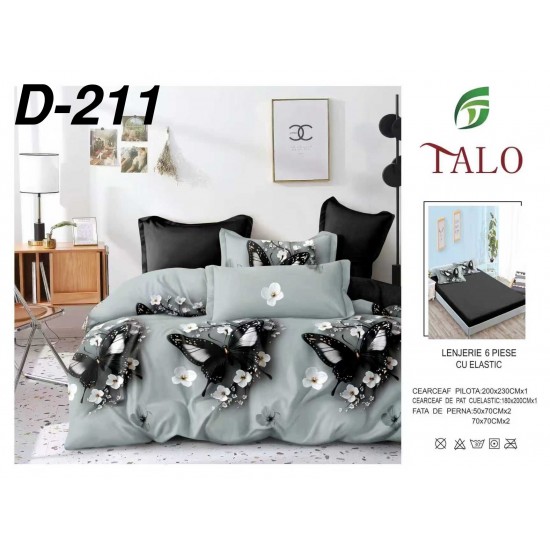Lenjerie de Pat din Finet cu elastic, 6 Piese, Pat 2 Persoane Lenjerii bumbac finet 2 persoane 6 piese, cearșaf pat cu elastic