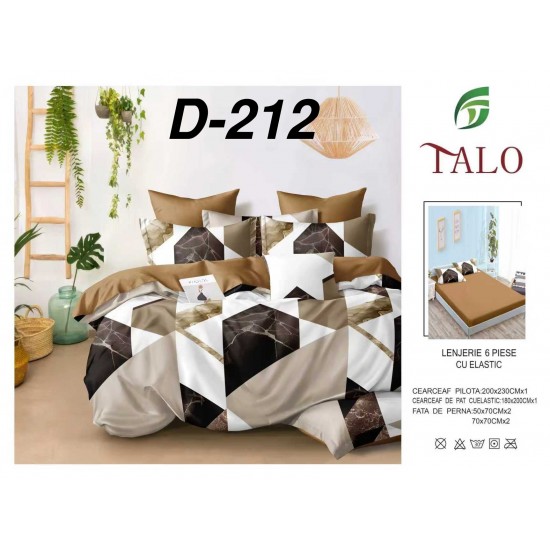 Lenjerie de Pat din Finet cu elastic, 6 Piese, Pat 2 Persoane Lenjerii bumbac finet 2 persoane 6 piese, cearșaf pat cu elastic