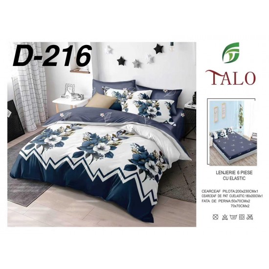 Lenjerie de Pat din Finet cu elastic, 6 Piese, Pat 2 Persoane Lenjerii bumbac finet 2 persoane 6 piese, cearșaf pat cu elastic