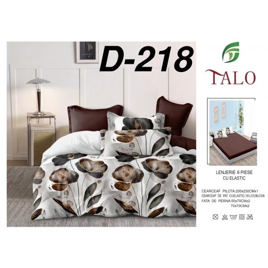 Lenjerie de Pat din Finet cu elastic, 6 Piese, Pat 2 Persoane Lenjerii bumbac finet 2 persoane 6 piese, cearșaf pat cu elastic