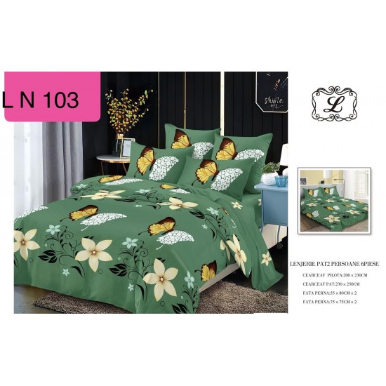 Lenjerie de Pat din Finet, 6 Piese, Pat 2 Persoane Lenjerii bumbac finet 2 persoane 6 piese