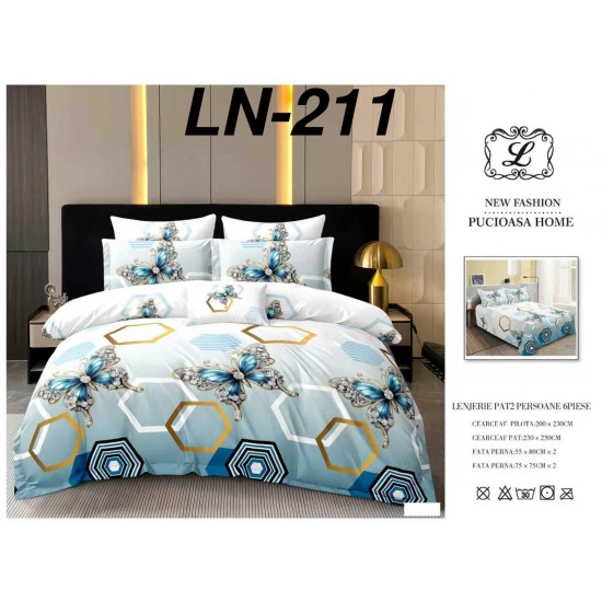 Lenjerie de Pat din Finet, 6 Piese, Pat 2 Persoane Lenjerii bumbac finet 2 persoane 6 piese